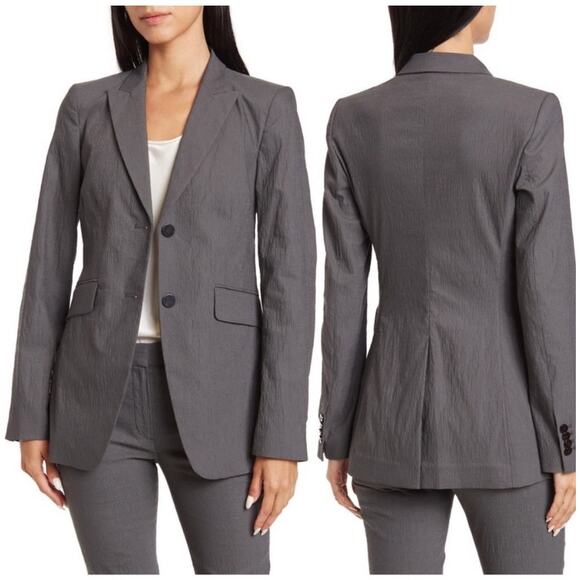 Theory Andorie Textured Tailored Gray Peak Lapel Stretch Blazer Size 2 - Picture 1 of 6